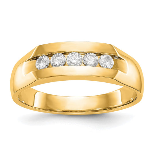 14K Yellow Gold 5-Stone Real Diamond Men's Channel Band