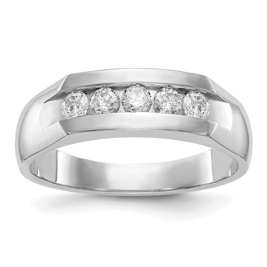 14K White Gold 5-Stone Real Diamond Men's Channel Band