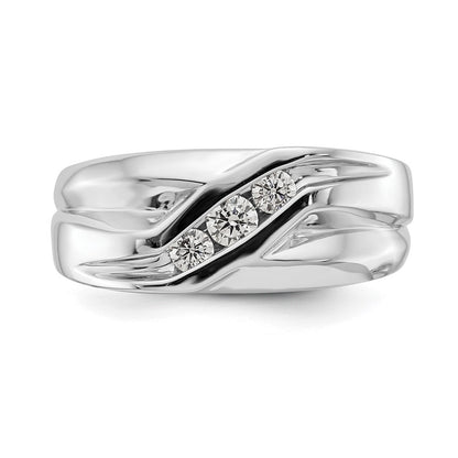 14k White Gold 3-Stone 1/3 carat Diamond Complete Mens Ring