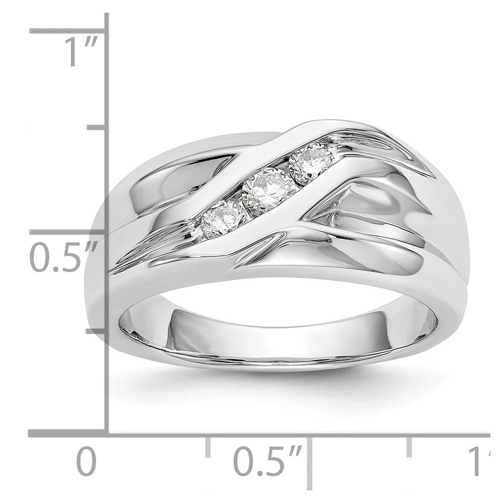 14k White Gold 3-Stone 1/3 carat Diamond Complete Mens Ring