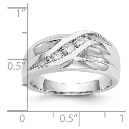 14k White Gold 3-Stone 1/3 carat Diamond Complete Mens Ring