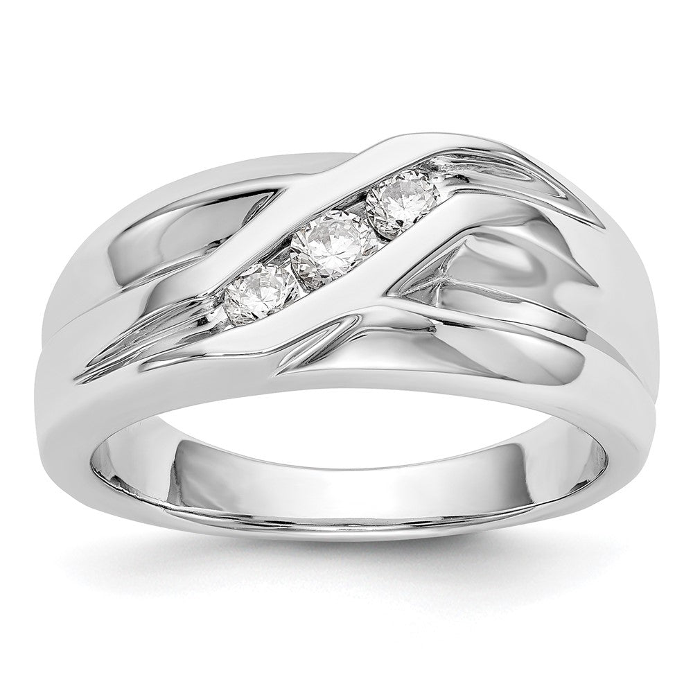 14k White Gold 3-Stone 1/3 carat Diamond Complete Mens Ring