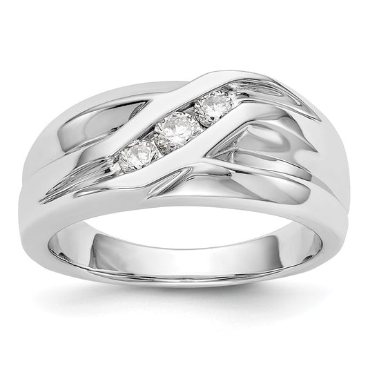 14k White Gold 3-Stone 1/3 carat Diamond Complete Mens Ring