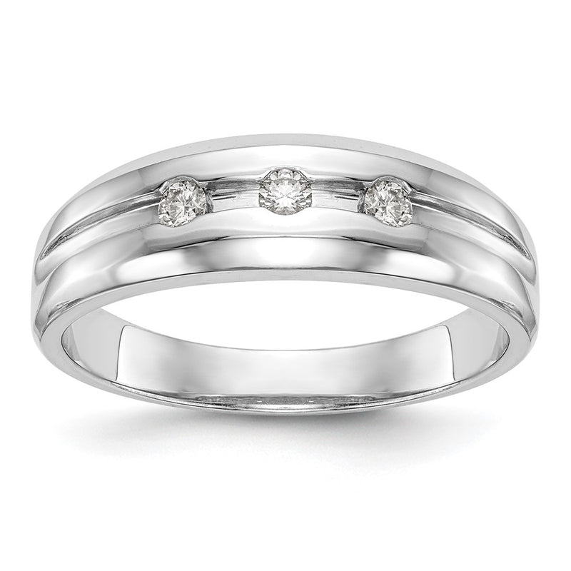 14K White Gold Real Diamond Men's Band