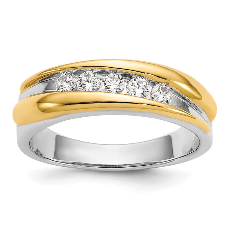 14k Two-tone Gold 5-Stone 3/8 carat Diamond Complete Mens Band