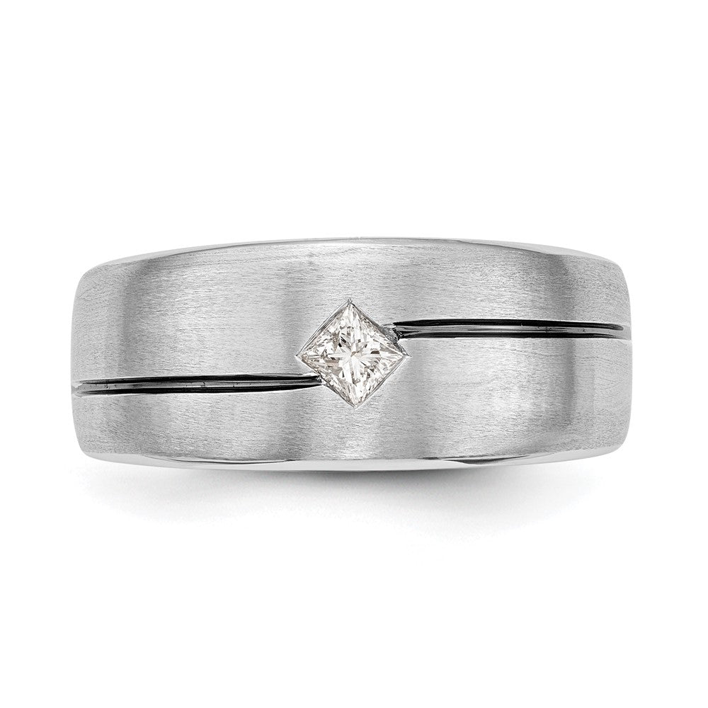 14k White Gold Real Diamond Enameled Men's Band
