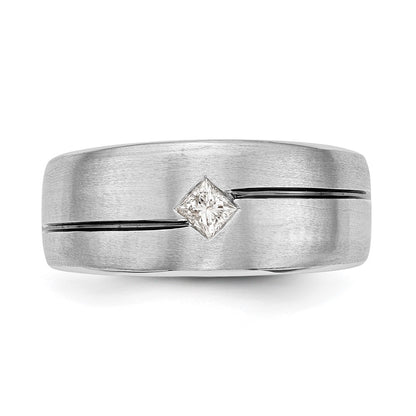 14k White Gold Raised Square Bezel Enameled 1/5 carat Diamond Complete Mens Ring