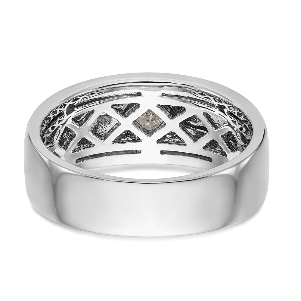 14k White Gold Raised Square Bezel Enameled 1/5 carat Diamond Complete Mens Ring