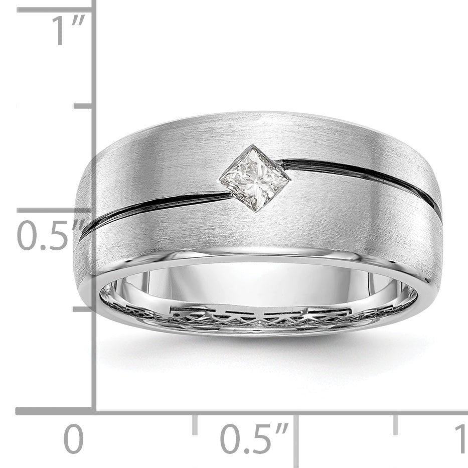 0.20ct. CZ Solid Real 14k White Gold Enameled Men's Wedding Band Ring