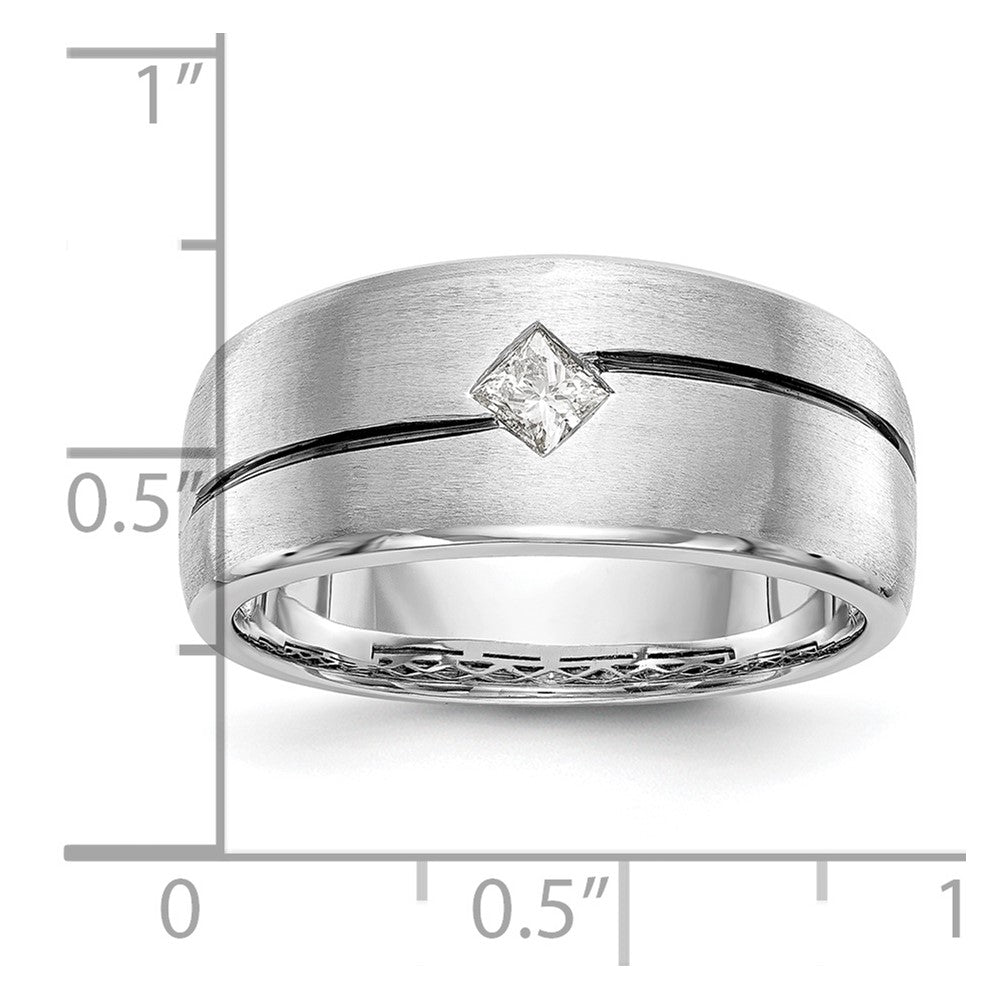 14k White Gold Raised Square Bezel Enameled 1/5 carat Diamond Complete Mens Ring