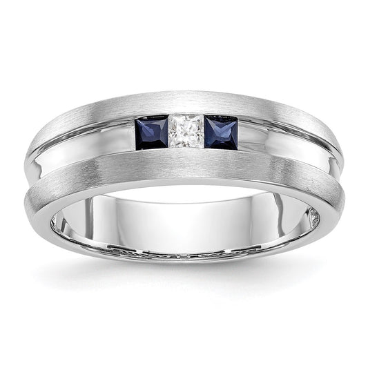 14k White Gold Real Diamond w/Sapphire Men's Band