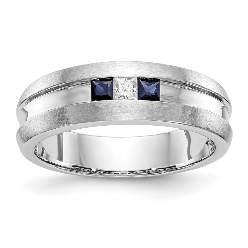 14k White Gold Real Diamond w/Sapphire Men's Band