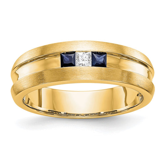 14k Yellow Gold Real Diamond w/Sapphire Men's Band