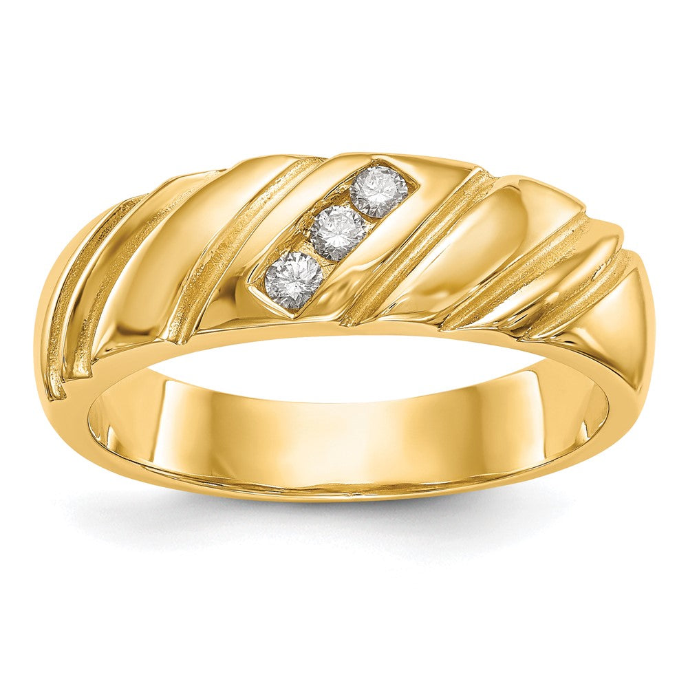 14k Yellow Gold 3-Stone 1/8 carat Diamond Complete Mens Band