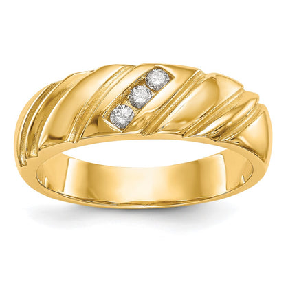 14k Yellow Gold 3-Stone 1/8 carat Diamond Complete Mens Band