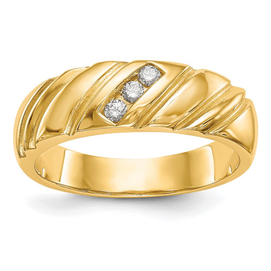 14k Yellow Gold 3-Stone 1/8 carat Diamond Complete Mens Band