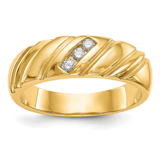 0.12ct. CZ Solid Real 14K Men's Wedding Band Ring