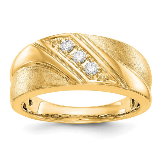 0.15ct. CZ Solid Real 14K Yellow Gold Men's Wedding Band Ring