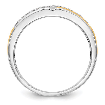 0.10ct. CZ Solid Real 14K White Gold w/ yellow gold accents Men's Wedding Band Ring