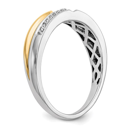 0.10ct. CZ Solid Real 14K White Gold w/ yellow gold accents Men's Wedding Band Ring