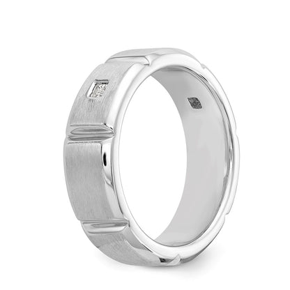 14K White Gold Real Diamond Men's Band