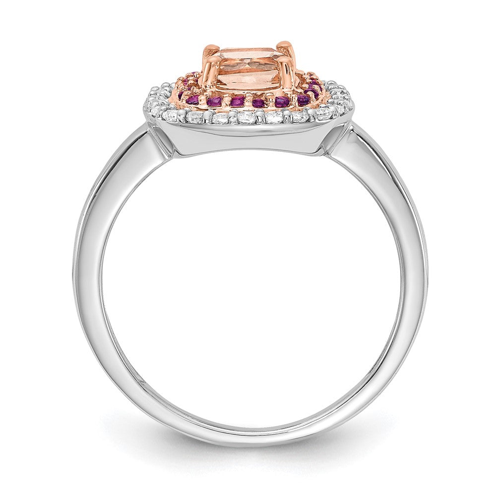 Solid 14k Two-tone White & Rose Gold Morganite/Simulated Amethyst Simulated/Simulated CZ Cushion Shape Ring