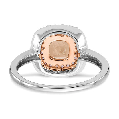 Solid 14k Two-tone White & Rose Gold Morganite/Simulated Amethyst Simulated/Simulated CZ Cushion Shape Ring