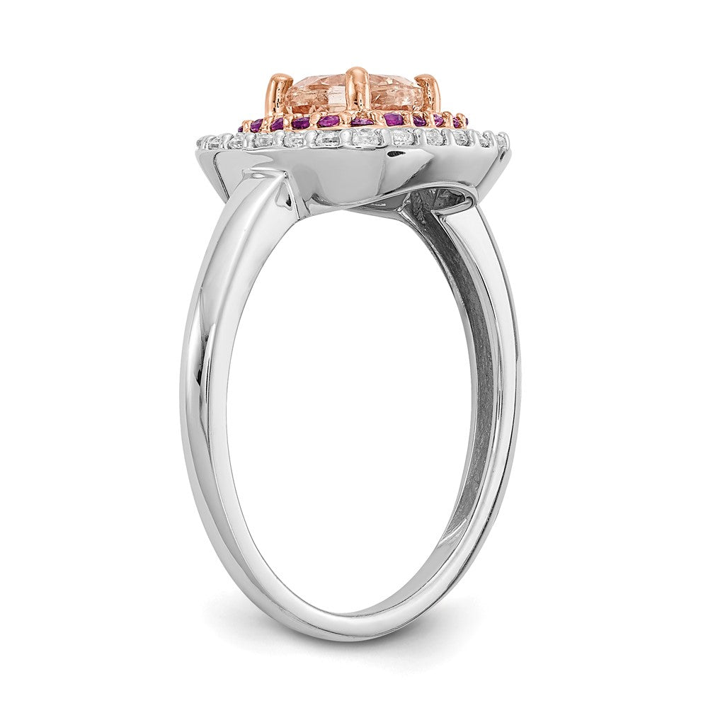 Solid 14k Two-tone White & Rose Gold Morganite/Simulated Amethyst Simulated/Simulated CZ Cushion Shape Ring