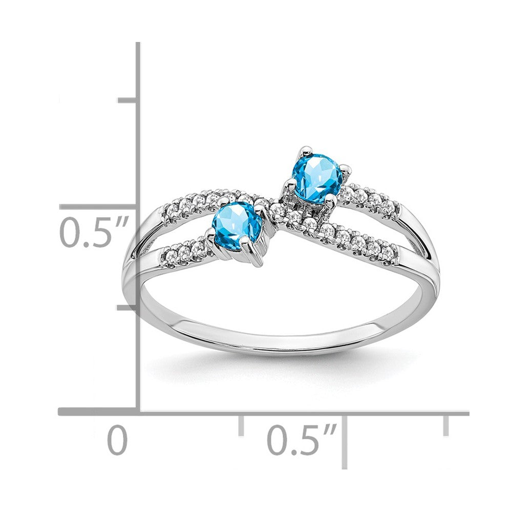 14k White Gold Two-stone Blue Topaz and Real Diamond Ring