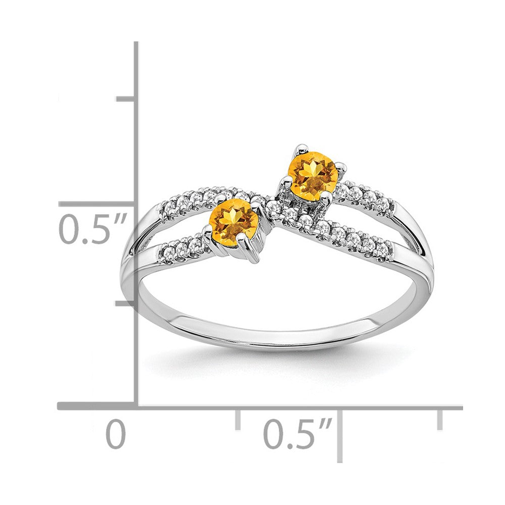 14k White Gold Two-stone Citrine and Real Diamond Ring