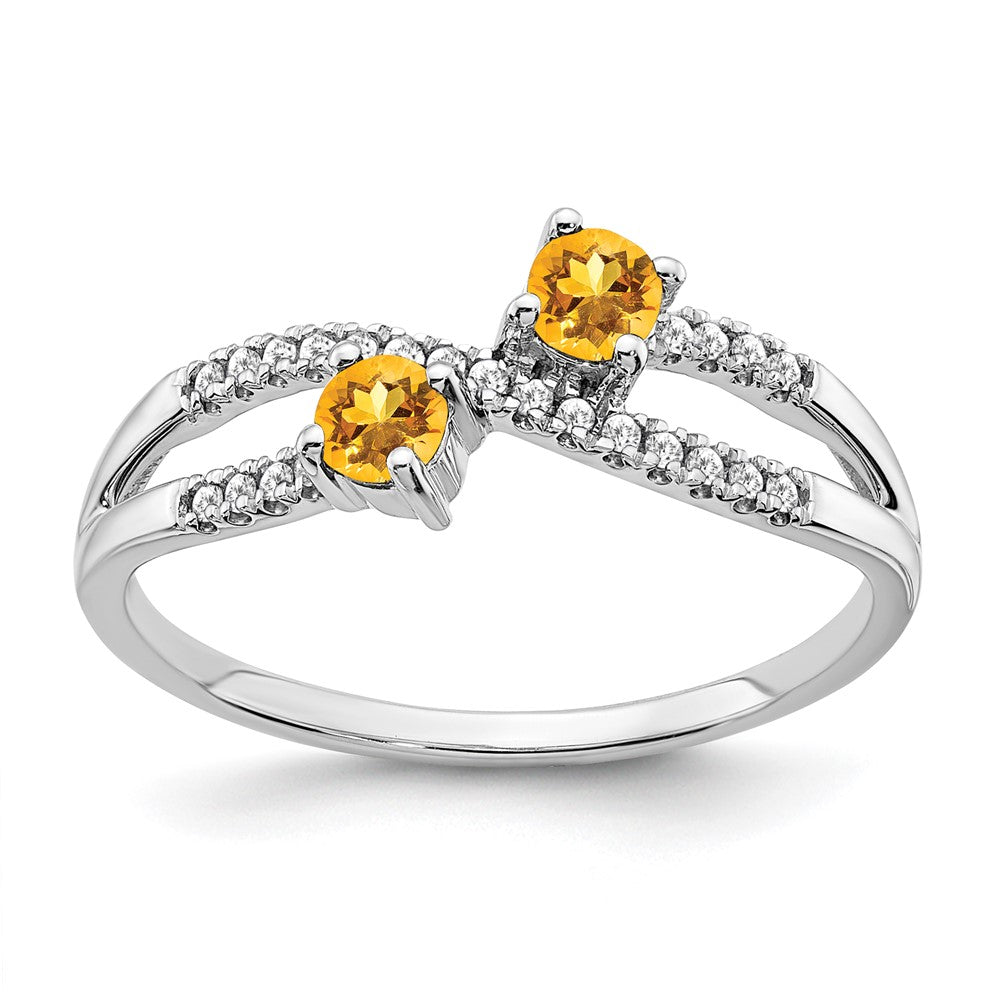 14k White Gold Two-stone Citrine and Real Diamond Ring