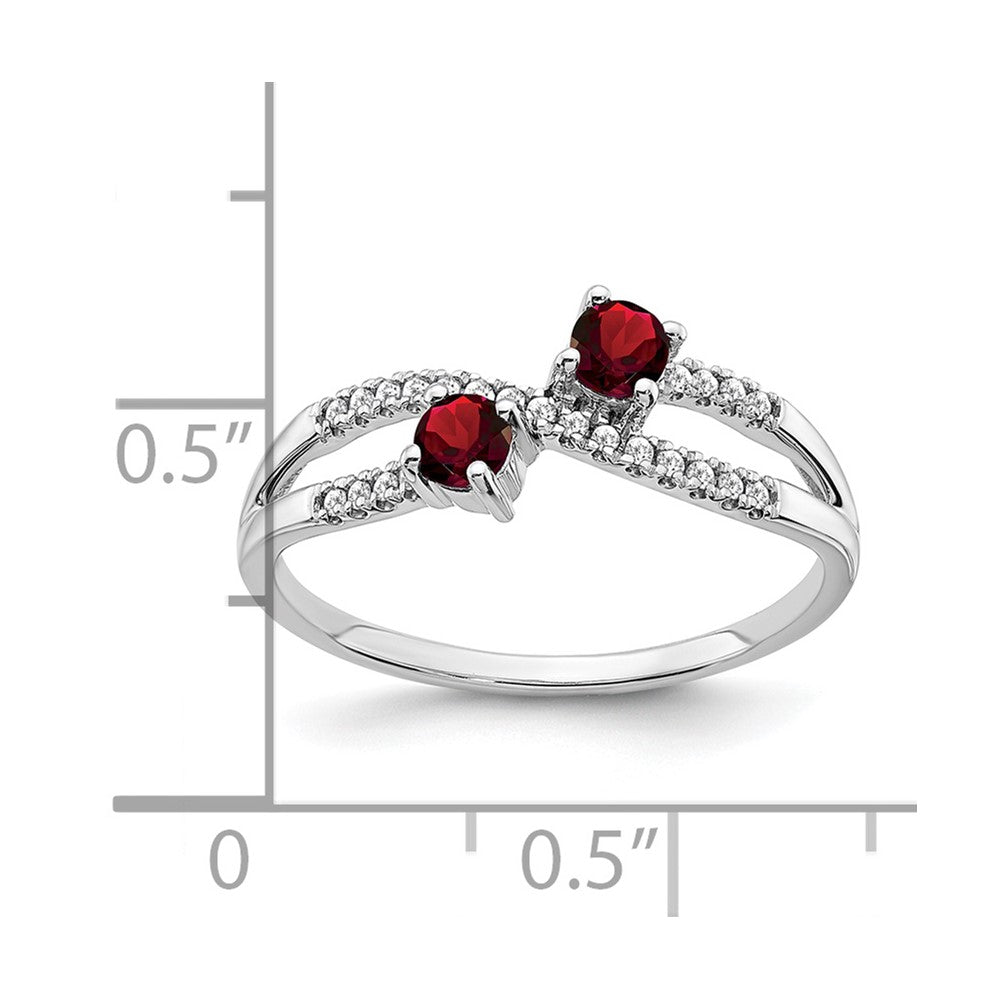 14k White Gold Two-stone Garnet and Real Diamond Ring