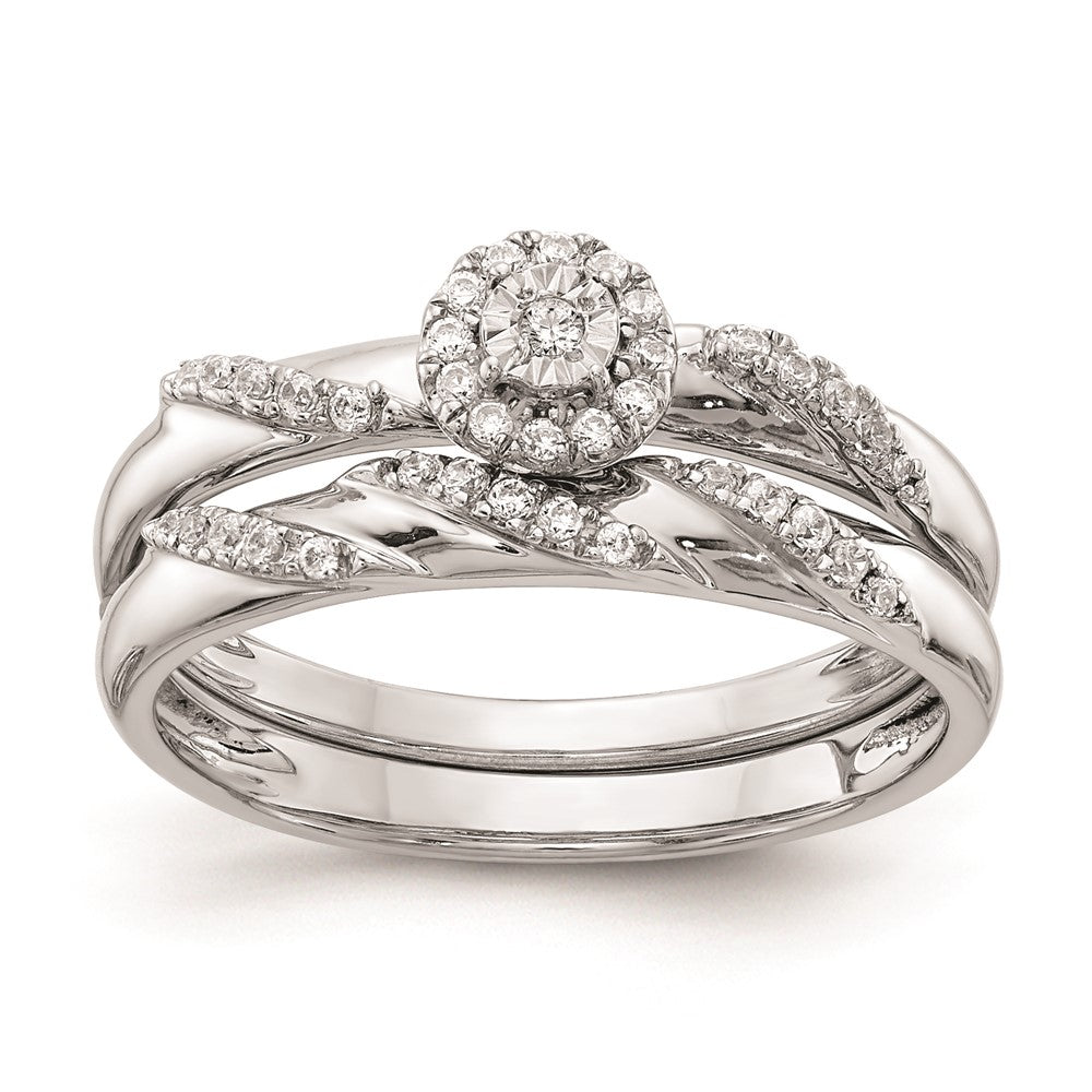 14K White Gold Complete Real Diamond Trio Engagement Ring