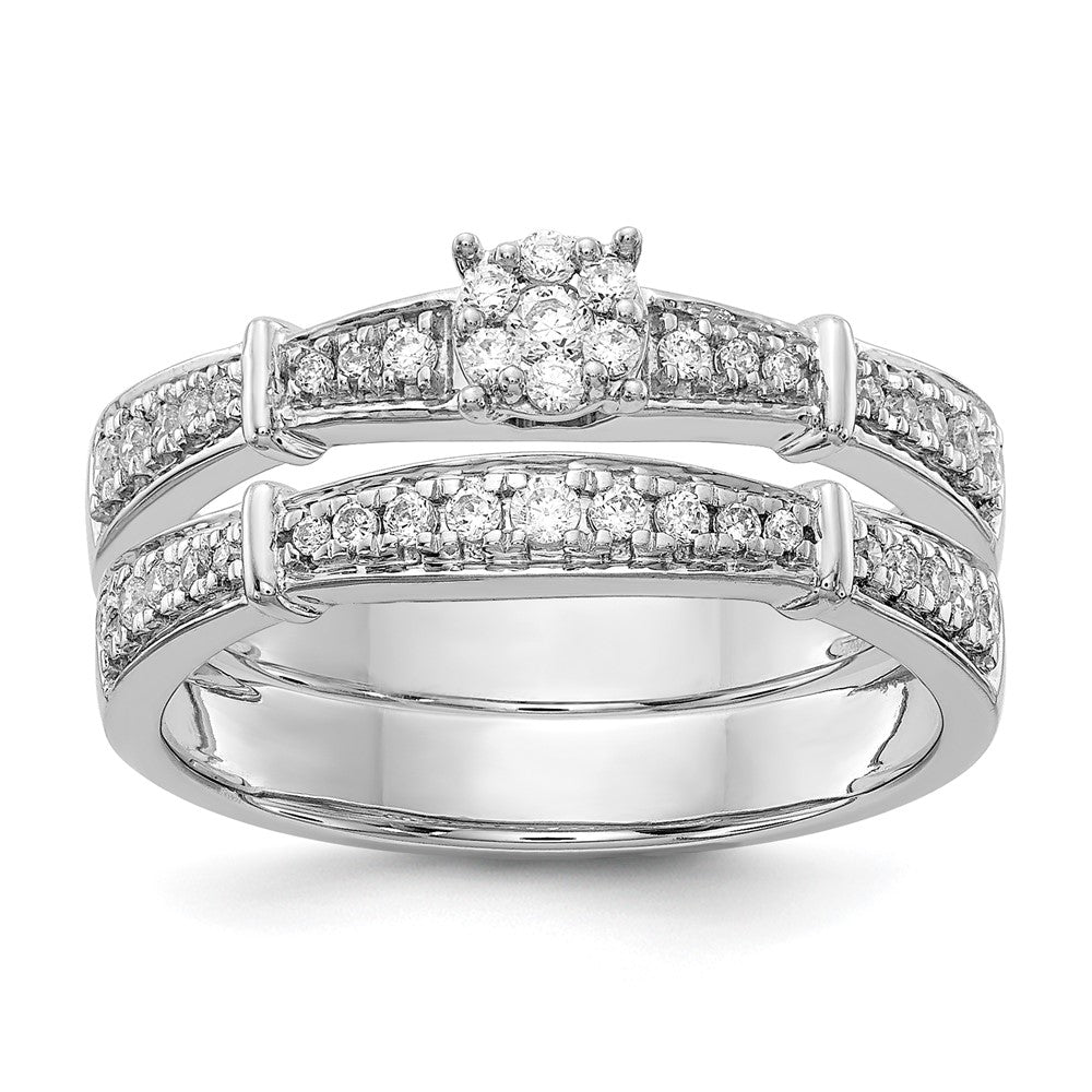 14K White Gold Complete Real Diamond Trio Engagement Ring