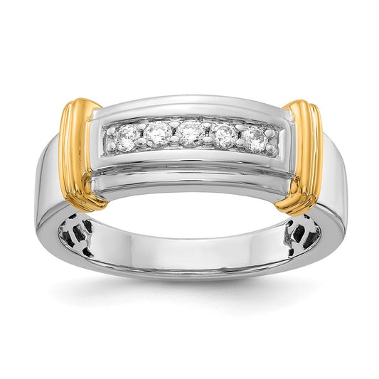 0.25ct. CZ Solid Real 14k White & Yellow Gold Men's Ring