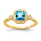 Solid 14k Yellow Gold Cushion Simulated Blue Topaz and CZ Ring