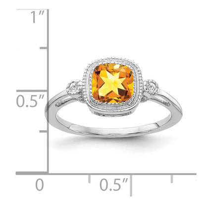 14k White Gold Cushion Citrine and Real Diamond Ring