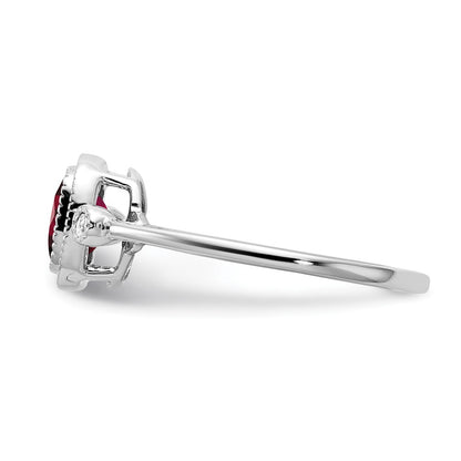 14k White Gold Cushion Garnet and Real Diamond Ring