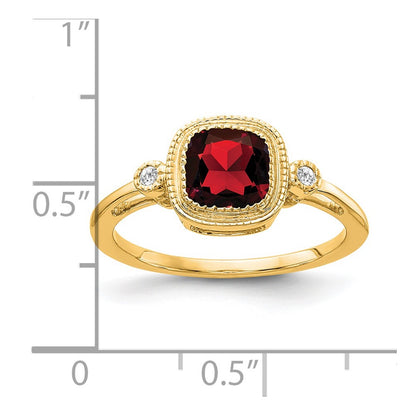 14K Yellow Gold Cushion Garnet and Real Diamond Ring