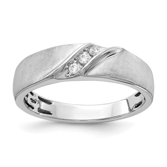 14k White Gold Satin Real Diamond Men's Ring