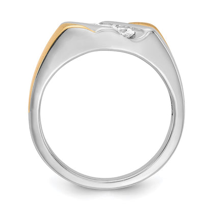 0.38ct. CZ Solid Real 14k White & Yellow Gold Men's Ring