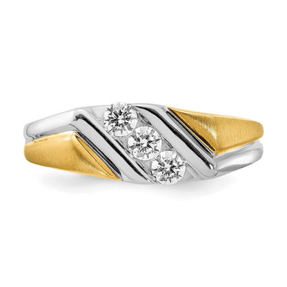 0.38ct. CZ Solid Real 14k White & Yellow Gold Men's Ring