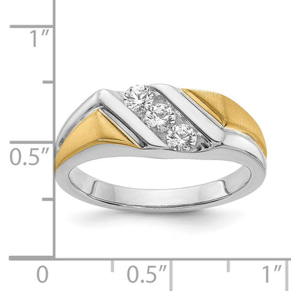 0.38ct. CZ Solid Real 14k White & Yellow Gold Men's Ring
