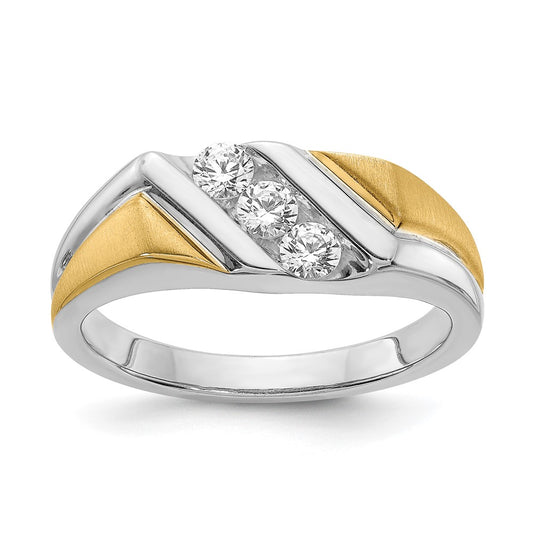 0.38ct. CZ Solid Real 14k White & Yellow Gold Men's Ring