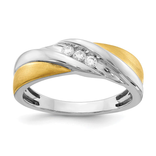 0.16ct. CZ Solid Real 14k White & Yellow Gold Men's Ring