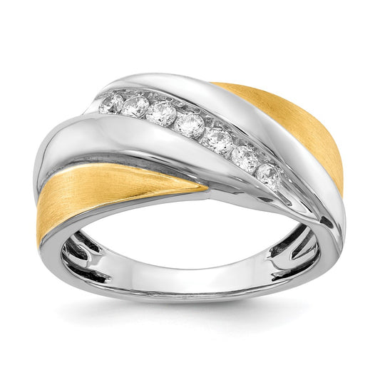 0.33ct. CZ Solid Real 14k White & Yellow Gold Men's Ring