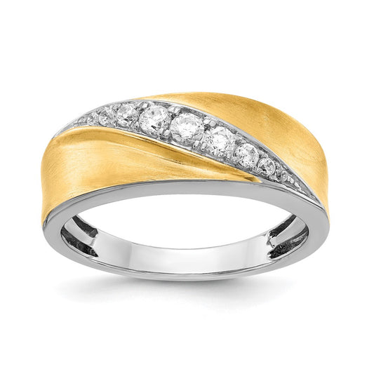 0.33ct. CZ Solid Real 14k White & Yellow Gold Men's Ring