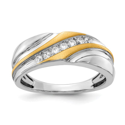 14k white yellow gold real diamond mens ring satin: up down rm3680b 025 wyaa