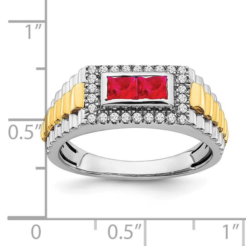 14k Two-Tone Gold Ruby and Real Diamond Mens Ring