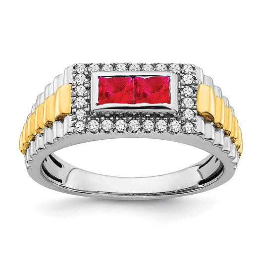 14k Two-Tone Gold Ruby and Real Diamond Mens Ring